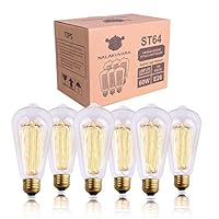 NALAKUVARA Edison Light Bulb, Antique Style Amber Warm Light, Clear Glass Squirrel Cage Incandescent Lights, E26/E27 Base Dimmable (60w/110v), 6-Pack