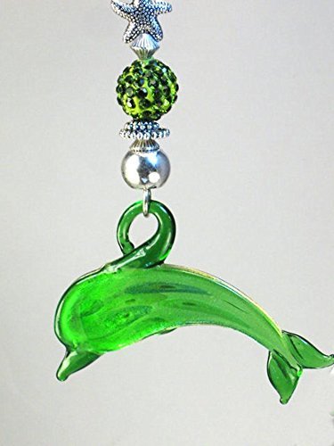 Cool Green Dolphin and Rhinestone with Colorful Faceted Glass Ceiling Fan Pull Chain