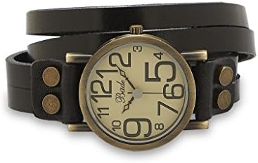Bade Black Leather Fashion Wrap Watch With Oversized Numbers Analog Quartz Cream Dial Women's Watch