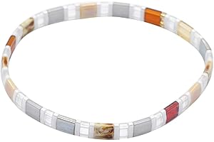 Sonateomber Summer Candy Colors Tila Flat Seed Beads Stretch Strand Bracelet for Women- Trendy Unique Friendship Handmade Mixed Colorful Square Beaded Miyuk Link Bracelets Stackable Jewelry Gifts