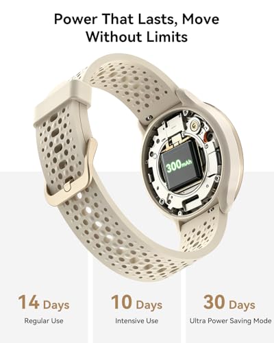 Quican Smart Watches for Women Men, 1.27" AMOLED, Answer/Make Call, Beige | Fitness Watch, Heart Rate/Sleep/SpO2 Monitor, 120+ Sports, 3ATM Waterproof, Android iOS Compatible, 2 Straps, Smartwatch Gift