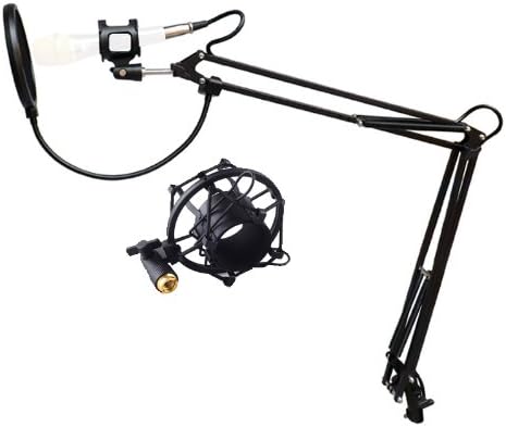 CISNO Telescoping Boom Microphone Arm Stand Holder With Shock Mount&amp;Pop Filter For Studio Broadcast