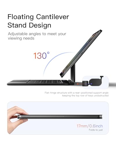 Inateck NeoMagic Magnetic Keyboard Case for iPad Air 11 inch M4 2026/M3/M2, Air 5/4 Gen 10.9 Inch, Pro 11" 4/3/2/1 Gen, Large Multi-Touch Trackpad, LED Power Display, 7 Color Backlit, with Pen Holder
