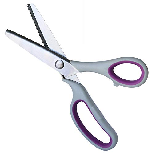 JISTL Pinking Shears for Fabric Ultra Sharp Left Handed Stainless Steel Handled Professional Dressmaking Sewing Scissors Zig Zag Fabric Craft Scissors (Beige&Purple) - Thumbnail 2