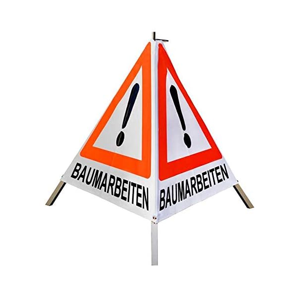 Warnpyramide/Faltsignal Achtung(VZ101) "BAUMARBEITEN" 70cm - weiÃ tagesleuchtend, leicht