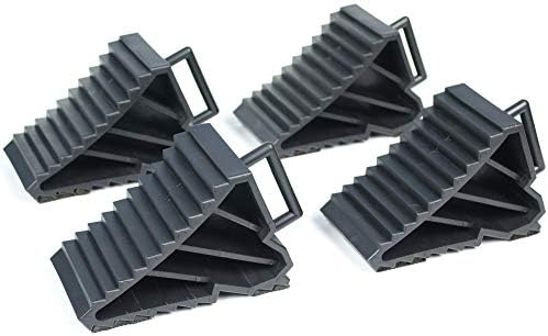 BUNKERWALL Compact Wheel Chock with Solid Handle Pack of 4 (Two Pairs) High Strength Black Plastic - 7" by 3" by 4" BW3464