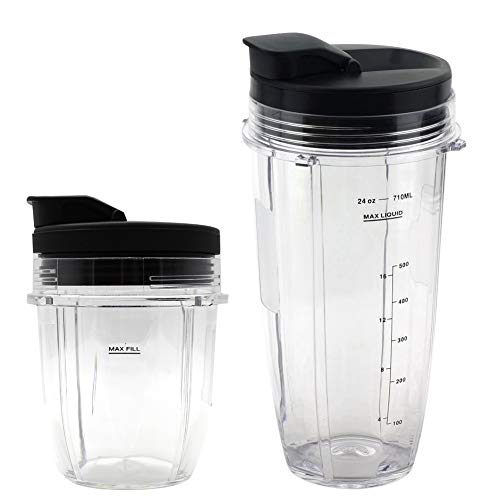 Anbige 2 Packs Replacement Parts Cup with lid, Compatible with Nutri Ninja Blenders BL480 BL482 BL642 NN102 BL682 BL450 BL2013 (12oz +24oz cup with lids)