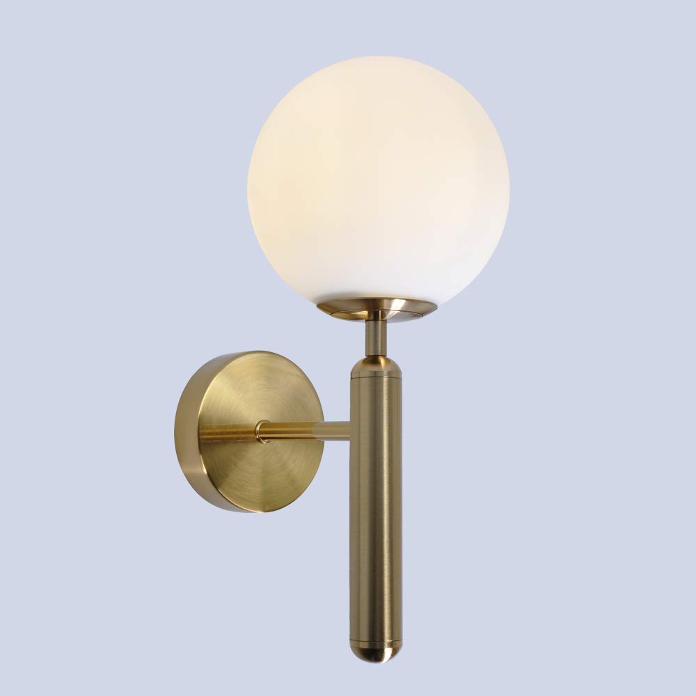 Artpad Nordic Modern Milky Glass Ball Wall Lamp Indoor Bedside Light Golden Metal Sconces with White Light E14 LED Bulb Foyer Dining Room Decorative Wall Light Fixture