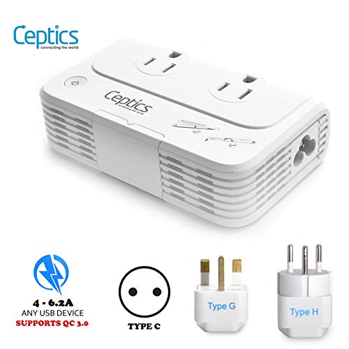 Israel, Jordan Voltage Converter by Ceptics, Convert 220 V to 110V for