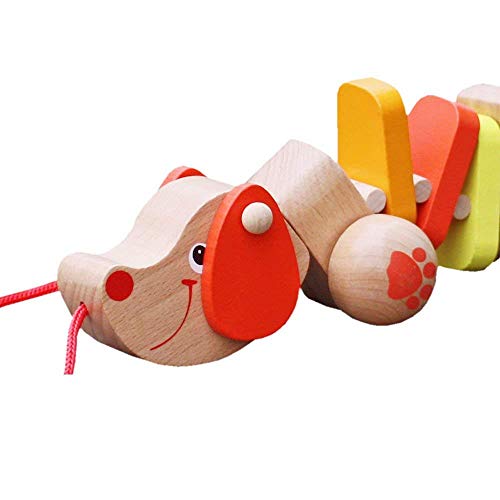 Timy Puppy Wooden Pull Along Toy for Baby Toddler Kids Boys & Girls - Thumbnail 3