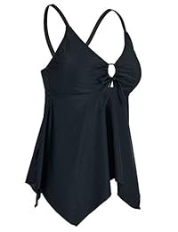 Firpearl Traje de baño negro con vuelo, para dama. Tankini con espalda cruzada, talle grande.