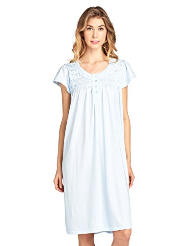 Casual Nights Women's Short Sleeve Smocked And Lace Nightgown - Blue - XX-Large
