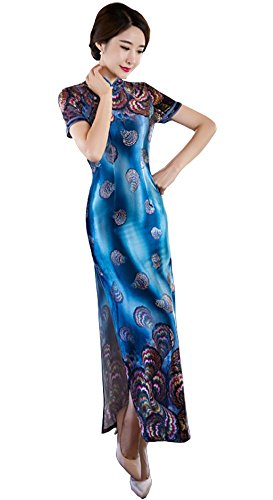 Angcoco Women's Short Sleeve Imitated Silk Cheongsam Dress China Qipao