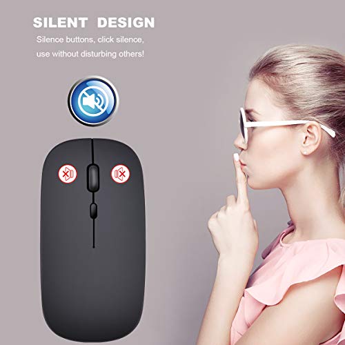 DragonPad Wireless Computer Mouse, 2.4G Wireless Rechargeable Charging Mouse Ultra-Thin Silent Opto-Electronic Mouse for Office Notebook PC Black