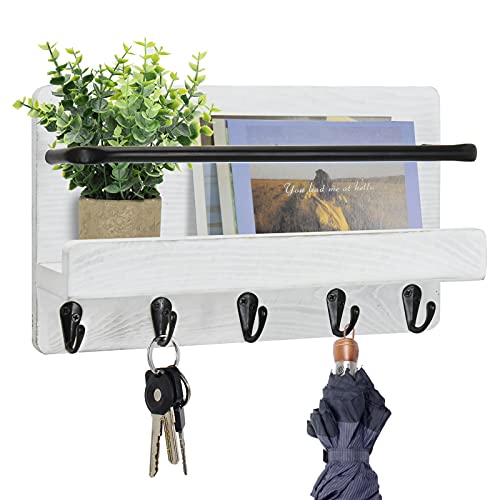 Key Holder for Wall with Mail Shelf,Wall Mount Mail Organizer with 5