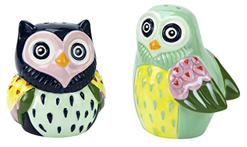 Salt & Pepper Shakers, Artsy Owl Collection, Hand-painted Ceramic by Boston Warehouse