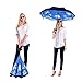 iTrunk Double Layer Reverse Folding Umbrella with C-Shaped Hands Free Handle, UV Protection Windproof Waterproof for Outdoor and Car Use, Blue