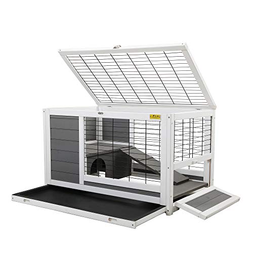 JAXPETY Rabbit Hutch Bunny Cage with Run, Indoor Outdoor Small Animal Houses Habitat with