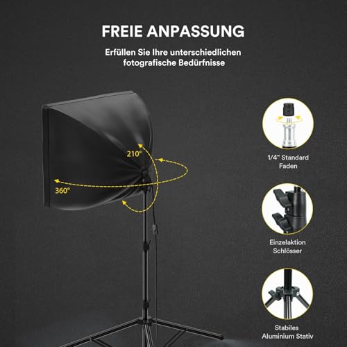 RALENO Studio Softbox Lighting Kit Photography, 2 x 50 x 50 cm Continuous Lighting Equipment with 50W LED Bulb, Universal Tripod Mount, Fabric Bag for Photo Studio Equipment