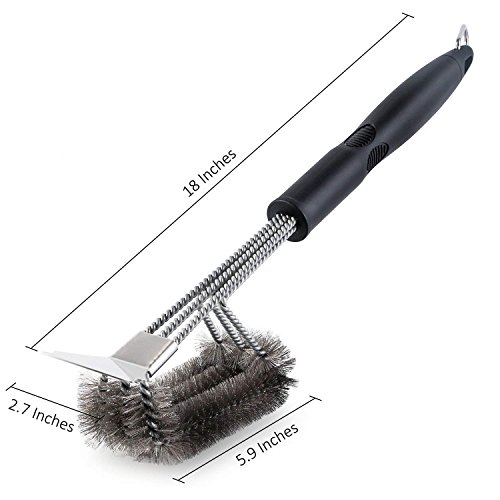 COOKTIME BBQ Grill Brush and Scraper 18'' Wire Bristles Grill Cleaning Brush 3 in 1 Barbecue Cleaner with Triple Scrubber,Perfect for Weber Gas/Charcoal Grill Grates