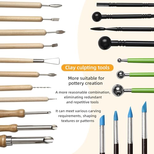 36 PCS Clay Tools Kit, Pottery Clay Sculpting Tools for Carving, Shaping, Molding, Ceramic Modeling & Polymer Clay Crafts, for Beginners, Artists & Hobbyists