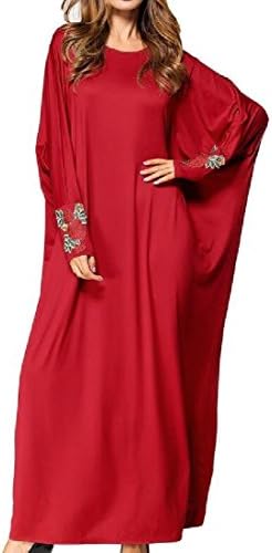 Kankanluck Women Dolman Sleeve Plus Size Muslim Abaya Maxi Dresses Red OS