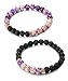 LOYALLOOK 2Pcs Unisex Oil Diffuser Bracelet Natural Round Beads Chakra Lava Stone Healing Balancing Couple Bracelet Set 8mm Purple