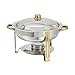 Winware 4 Quart Round Stainless Steel Gold Accented Chafer, Set of 2