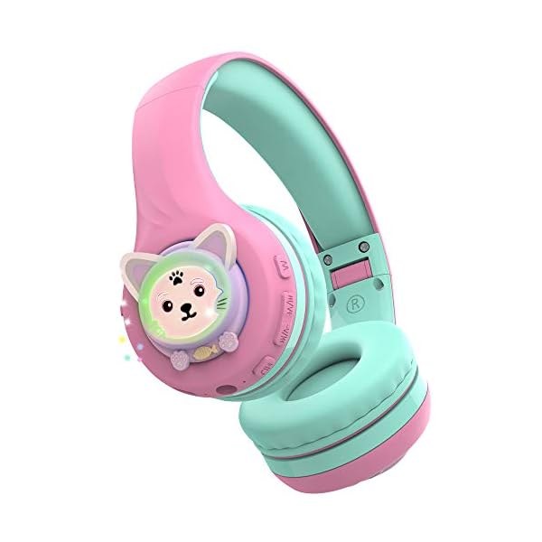 Riwbox-Baosilon-CB-7S-Kids-Headphones-WirelessWired-with-Mic-Light-Up-Bluetooth-Foldable-Headphones-Over-Ear-Volume-Limited-Safe-758595dB-with-TF-card-Children-Headphones-for-SchoolPinkGreen Riwbox Baosilon CB-7S Kids Headphones Wireless/Wired with Mic, Light Up Bluetooth Foldable Headphones Over Ear Volume…