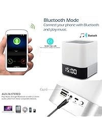 Altavoz Bluetooth con luz nocturna, lámpara de sensor táctil LED de lado regulable, altavoz inalámbrico con luz que cambia de color y reloj despertador, reproductor MP3, USB, AUX, el mejor regalo para niños, fiesta, dormitorio