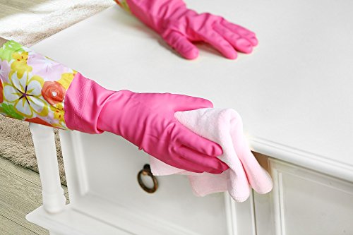 Household Dishwashing Cleaning Latex Gloves with Cotton Lining Kitchen Gloves,Dishwash Gloves Large (2 Pairs)