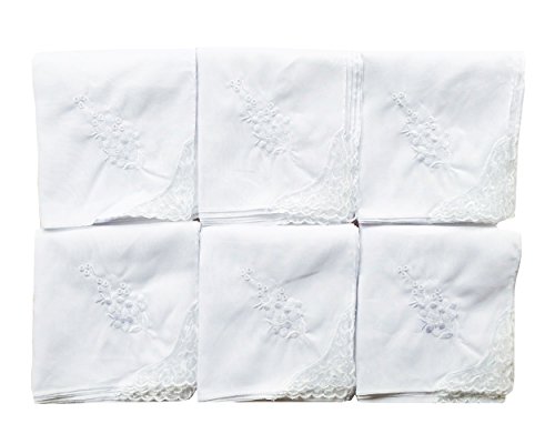 Bulk Wedding White Floral Embroidery Premium 60s Cotton Handkerchiefs