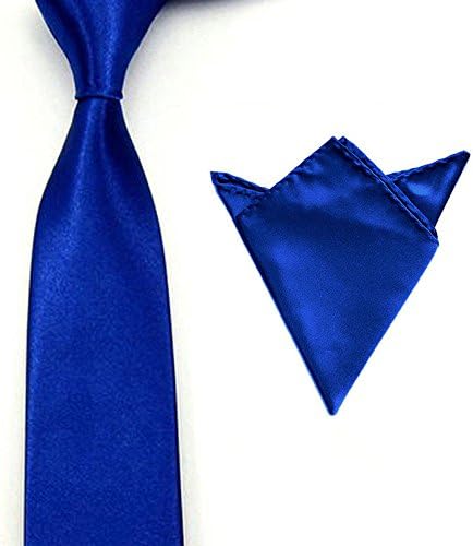 Men Satin Slim Skinny 2'' (5cm) Necktie Pocket Square Set