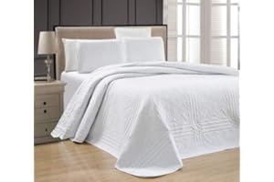 GRAND LINEN 3-Piece White Oversize Stella Grande Bedspread King/Cal King Embossed Coverlet Set 118 by 106-Inch
