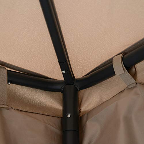 FDInspiration Taupe 2-Tier Roof 9.7 x 9.7 FT Outdoor Canopy Tent Sun Shelter Steel Patio Gazebo Backyard Sunshade w/Mesh Netting & 8 Ground Stakes with Ebook