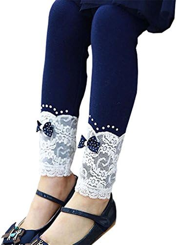 Romapig Winter Kids Girls Lace Flowers 2-6 Years Legging Pant (5, Navy Blue)