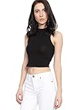 TheMogan Women's High Mock Neck Crop Tank Top Sleeveless Cropped Tee T-Shirt