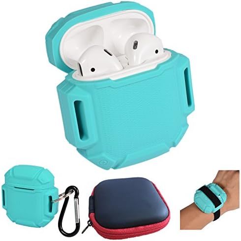UOSOSO AirPods Case Protective Silicone Cover and Skin with Carrying Bag Travel Case for Apple Airpods Charging Case (Teal)