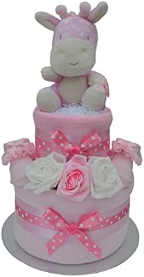 Girls 2 Tier Spotty Giraffe Nappy Cake Baby Shower Hamper Gift