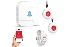 SANJIE WiFi Caregiver Pager System with Emergency Button for Elderly - 1 SOS Alert Watch + 2 Wireless Call Buttons + 1 Receiver for Seniors Patient Disabled Kids (2.4GHz WiFi, No Monthly Fee)