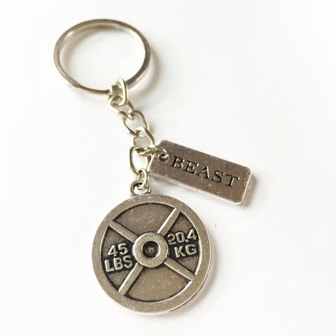 Weightlifting Plate and Beast Keychains (45 lbs stainless steel)