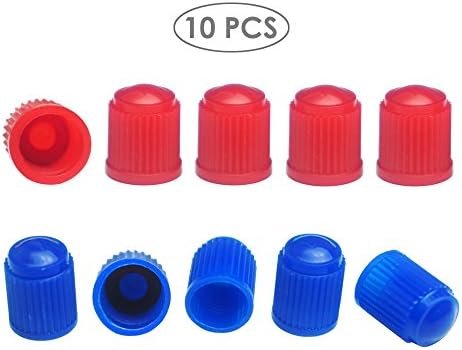 10 PCS Red/Blue Tire Valve Stem Cap+Sealing Gasket/O-Ring TPMS Safe Anti-Rust for Schrader Valve 8V1-Cruiser Bike Motorcycle Car Truck Trailer Golf Cart SUV Lawn Mower Jogging Stroller ATV/UTV RV