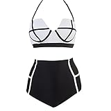 LA PLAGE Women's Colorful High Waist Vintage Push up Padded Bra Swimwear