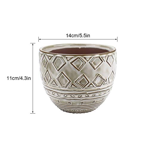 KORAM 5.5 Inch Ceramic Planter, Indoor & Outdoor Garden Pots for Flower Succulent Plant with Drain Hole, Home Office Decoration Set of 2(Plants Not Included)