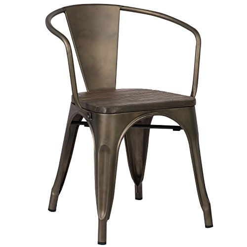 Poly and Bark Trattoria Arm Chair with Elm Wood Seat in Bronze (Set of 4)