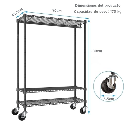 Perchero para Ropa con funda y rudas, Organizador de Metal para Ropa Armario,Perchero de Pie, Closet Organizador, Estante para Balcón, Dormitorio y Lavandería
