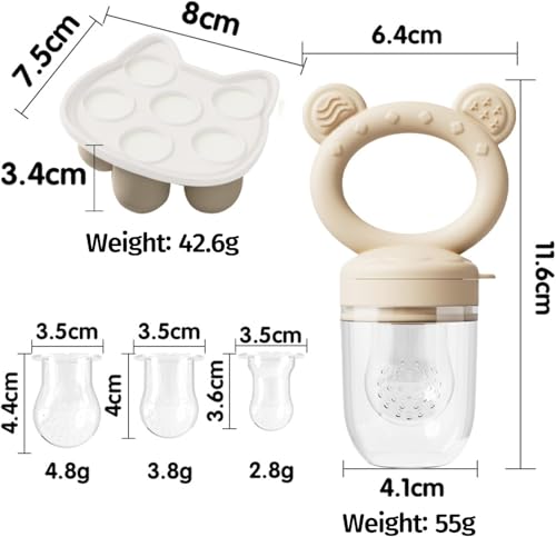 Fruit Teether, Baby Food Feeder & Food Freezer Tray, 2 in1 Silicone Nibbler Pacifier and Teether, Infant Teething Training for 1-12 monthes