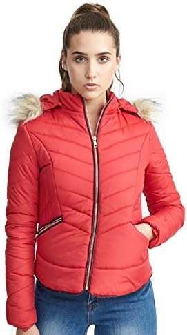 New Womens Ladies Quilted Winter Coat Puffer Fur Collar Hooded Jacket Parka Size LIVESY 2017