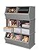 Badger Basket Stackable Toy Storage Organizer - 5-Shelf Modular Unit with 3 Removable Fabric Bins, Solid Panel Construction, Expandable Design for Toys and Crafts - Gray