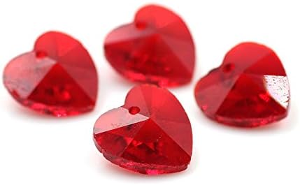 10 PCs Beading Supplies, Crystal Heart Pendant Element Loose Beads DIY Craft, Beading Jewelry Making, 14 mm (Red)